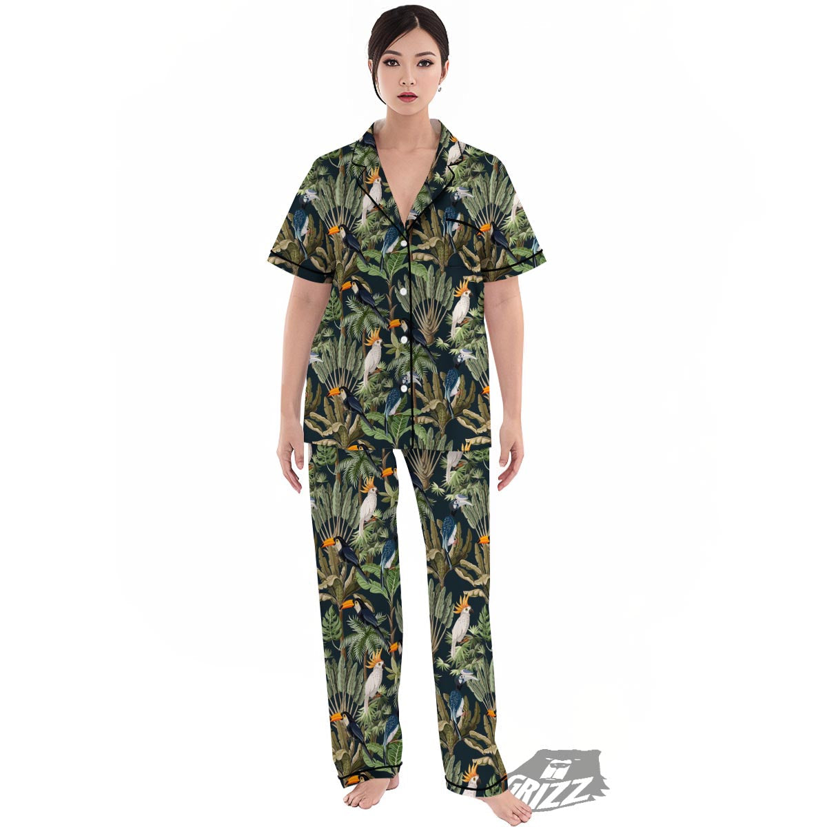 Tropical Toucan Parrot Print Pattern Women's Pajamas Set-grizzshop