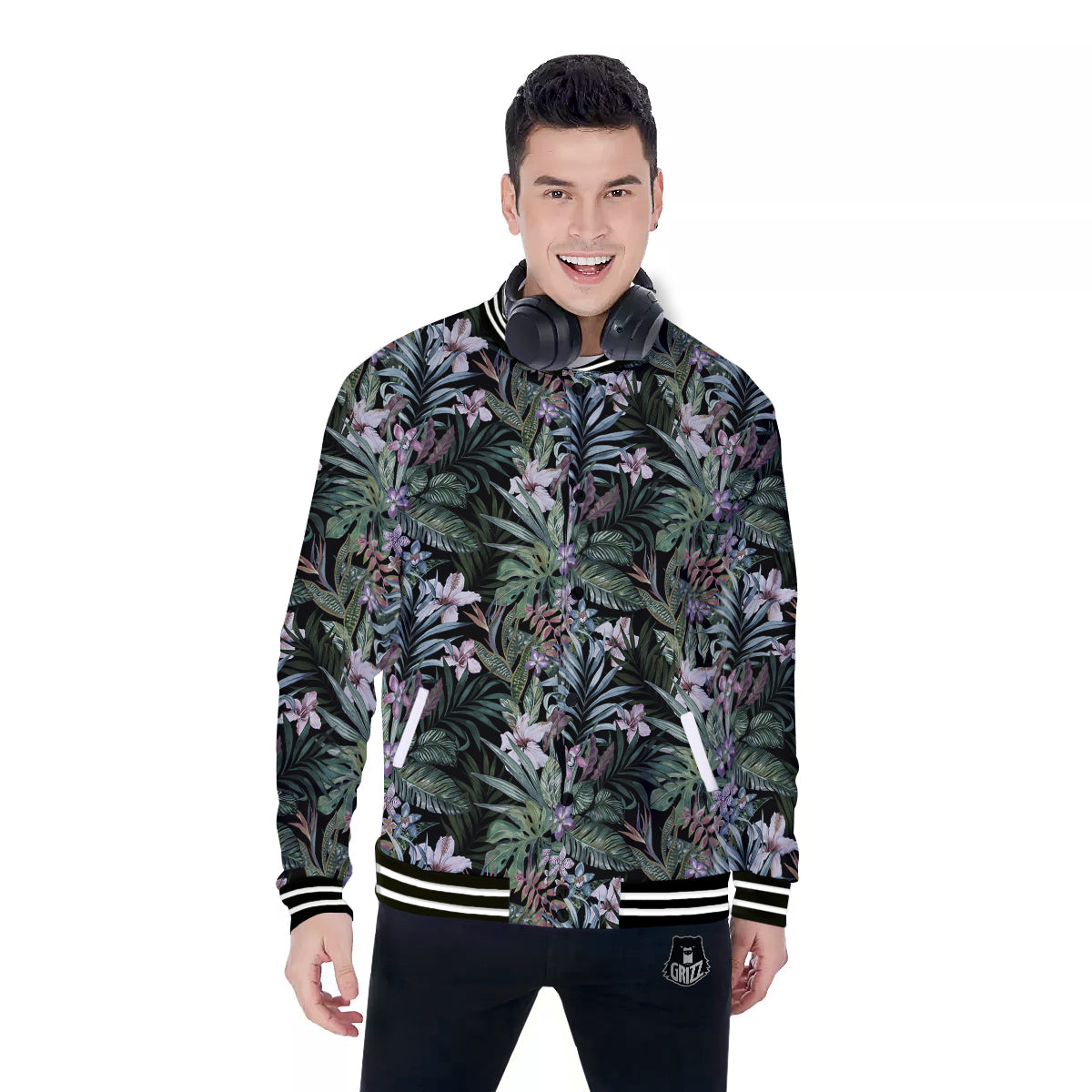Tropical Vintage Floral Print Pattern Baseball Jacket-grizzshop