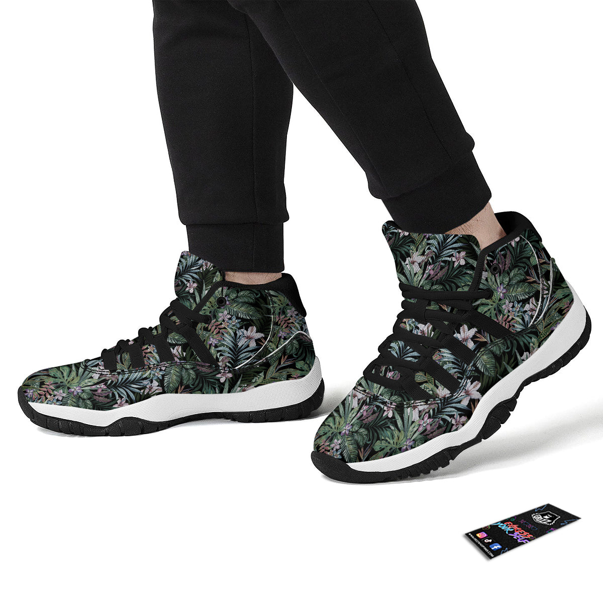 Tropical Vintage Floral Print Pattern Black Bball Shoes-grizzshop