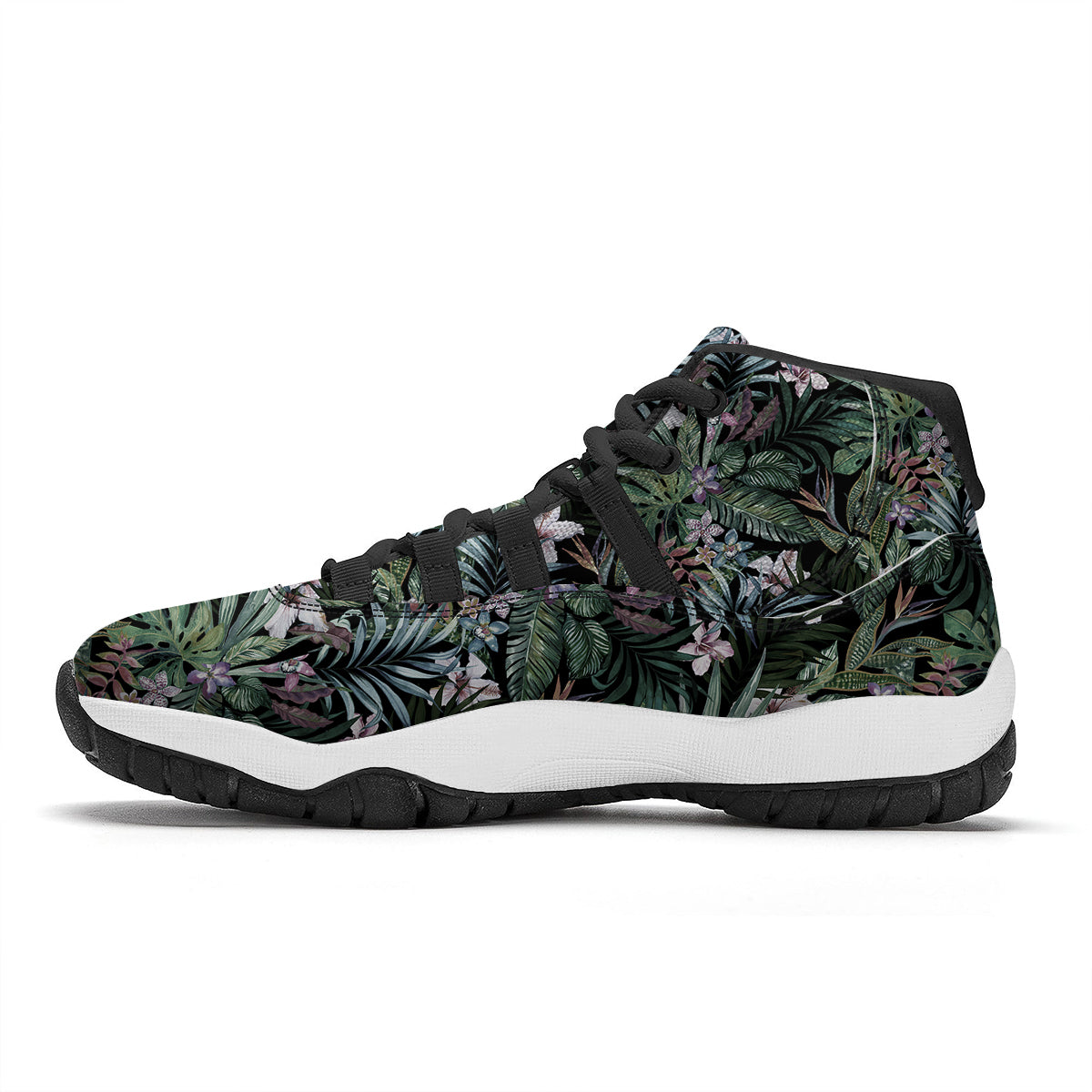 Tropical Vintage Floral Print Pattern Black Bball Shoes-grizzshop