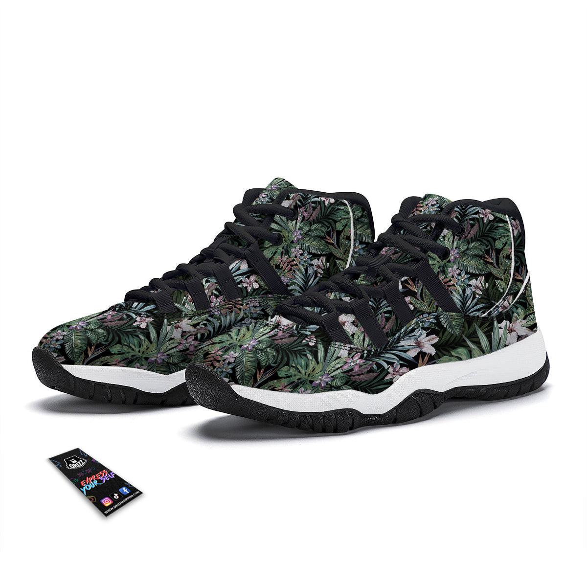 Tropical Vintage Floral Print Pattern Black Bball Shoes-grizzshop