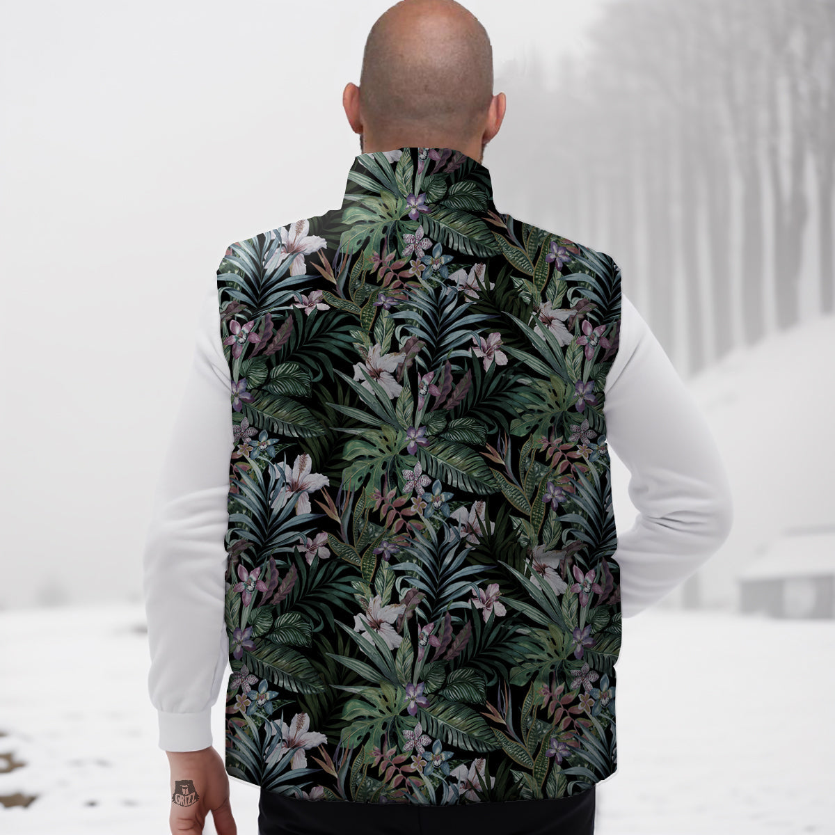 Tropical Vintage Floral Print Pattern Down Vest-grizzshop