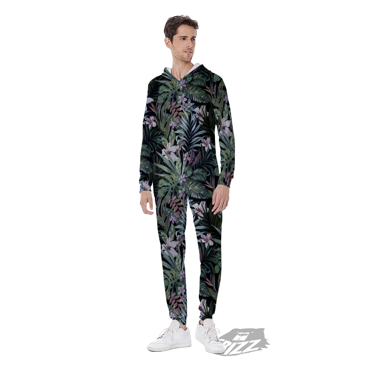 Tropical Vintage Floral Print Pattern Men's Jumpsuit-grizzshop