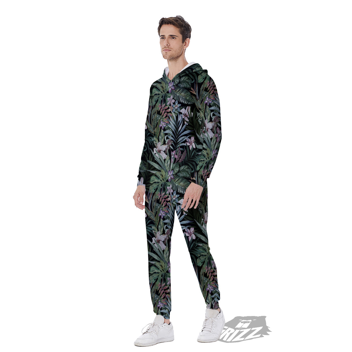 Tropical Vintage Floral Print Pattern Men's Jumpsuit-grizzshop