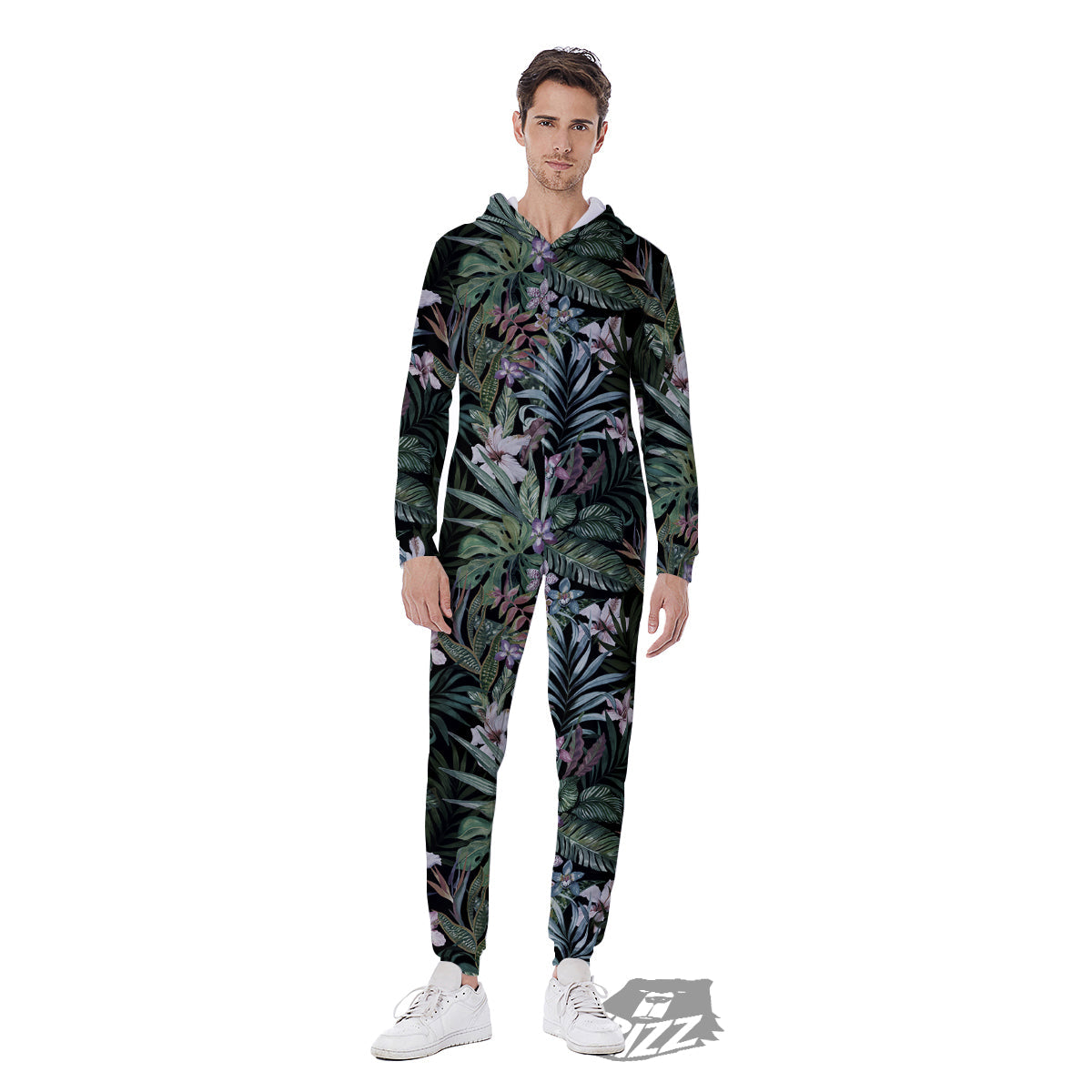 Tropical Vintage Floral Print Pattern Men's Jumpsuit-grizzshop