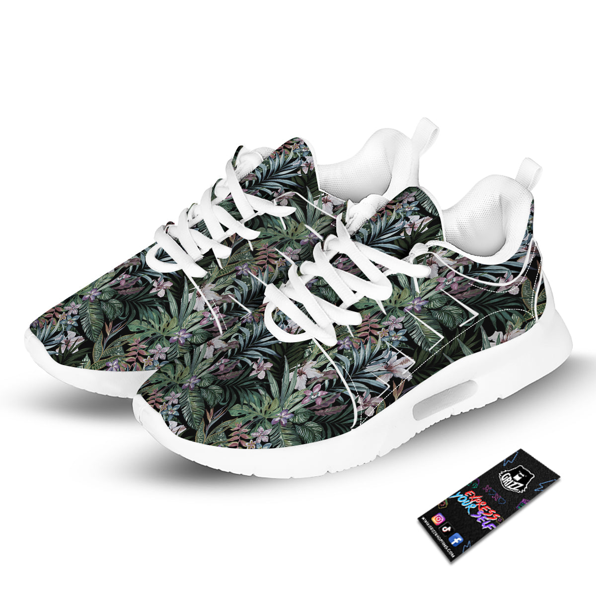Tropical Vintage Floral Print Pattern Tennis Shoes-grizzshop
