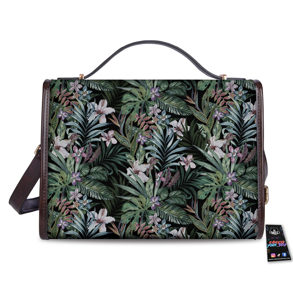 Tropical Vintage Floral Print Pattern Women's Satchel Bag-grizzshop