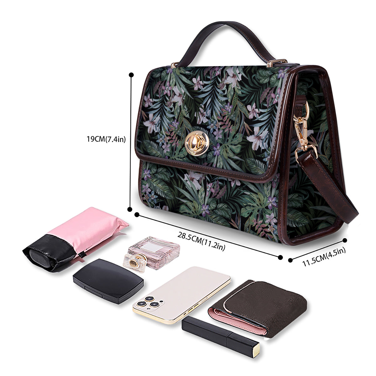 Tropical Vintage Floral Print Pattern Women's Satchel Bag-grizzshop