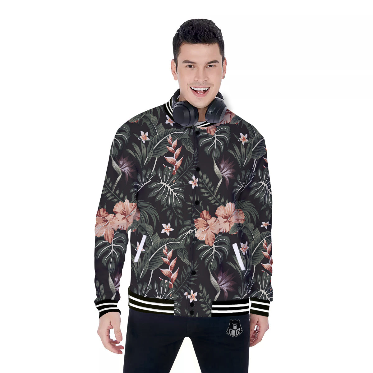 Tropical Watercolor Print Pattern Baseball Jacket-grizzshop