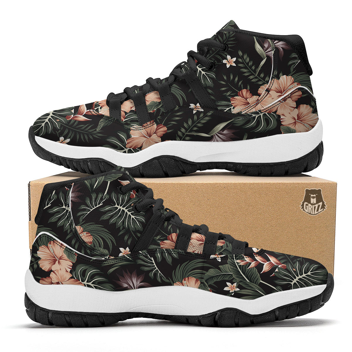 Tropical Watercolor Print Pattern Black Bball Shoes-grizzshop