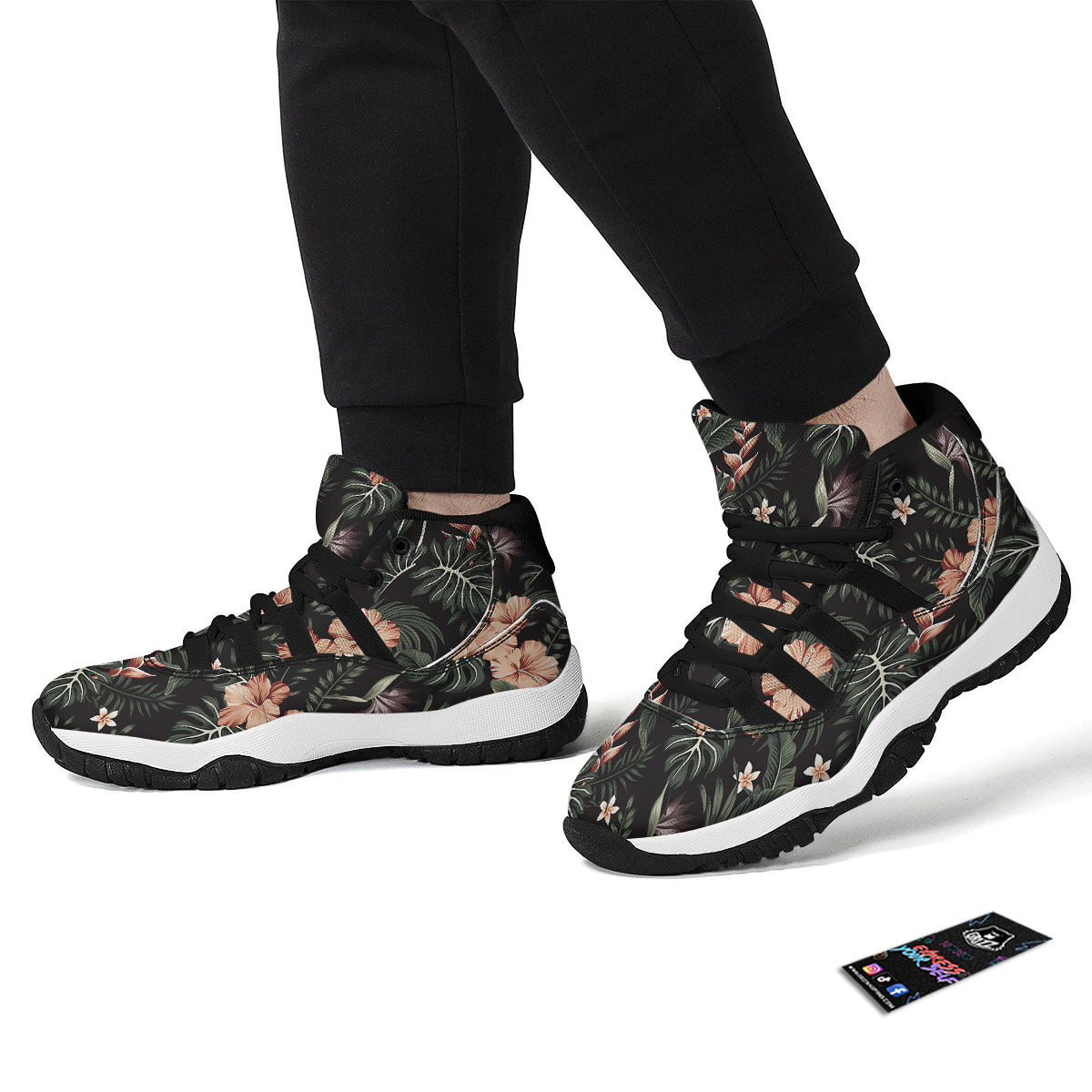 Tropical Watercolor Print Pattern Black Bball Shoes-grizzshop