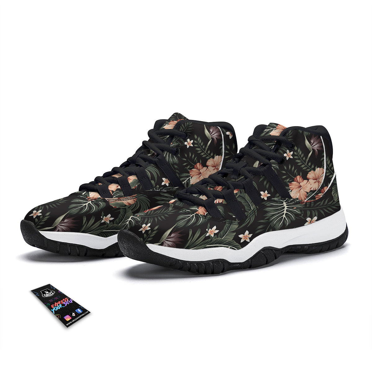 Tropical Watercolor Print Pattern Black Bball Shoes-grizzshop