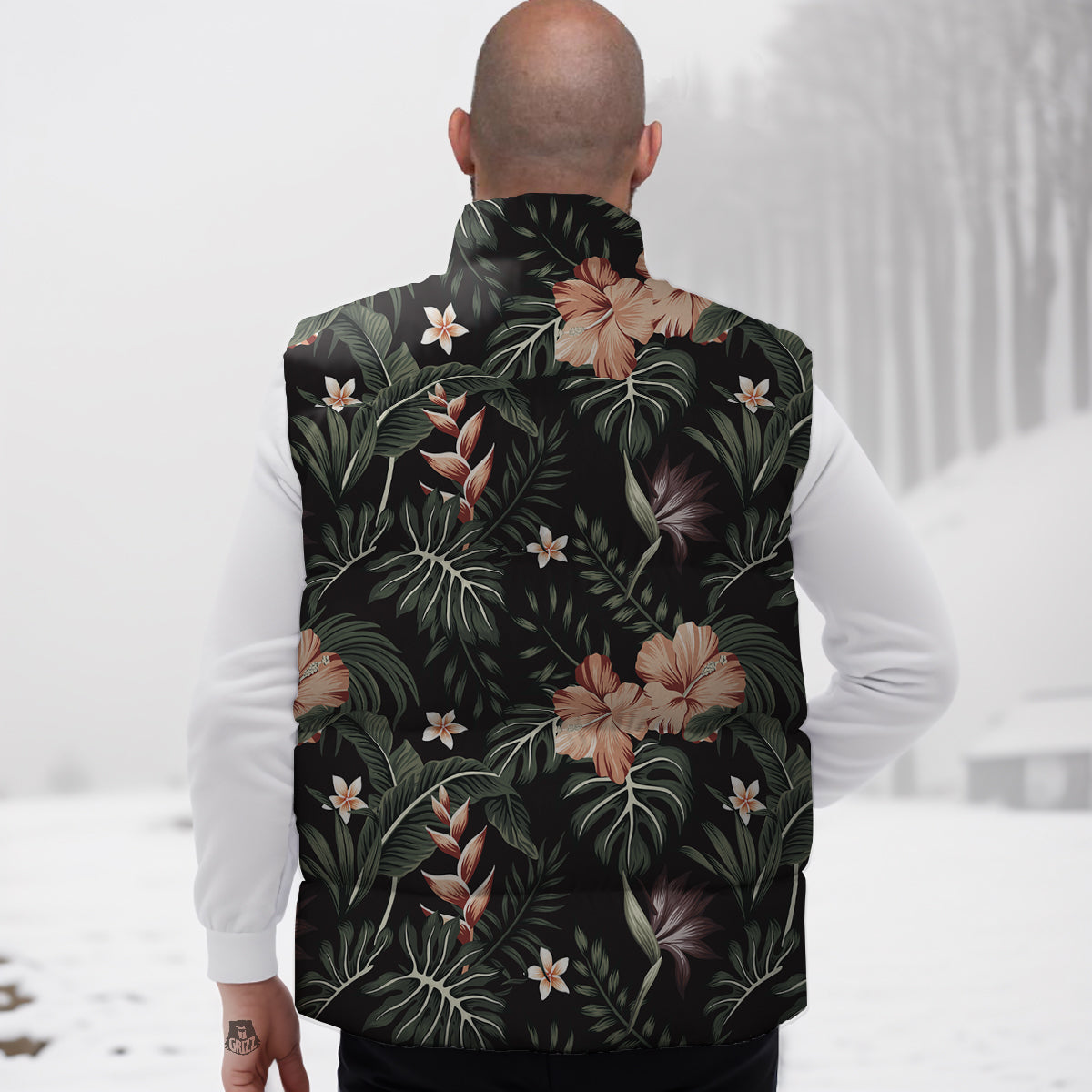 Tropical Watercolor Print Pattern Down Vest-grizzshop