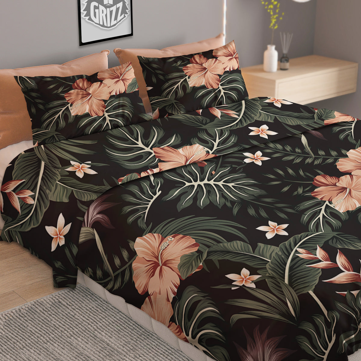 Tropical Watercolor Print Pattern Duvet Cover Bedding Set-grizzshop