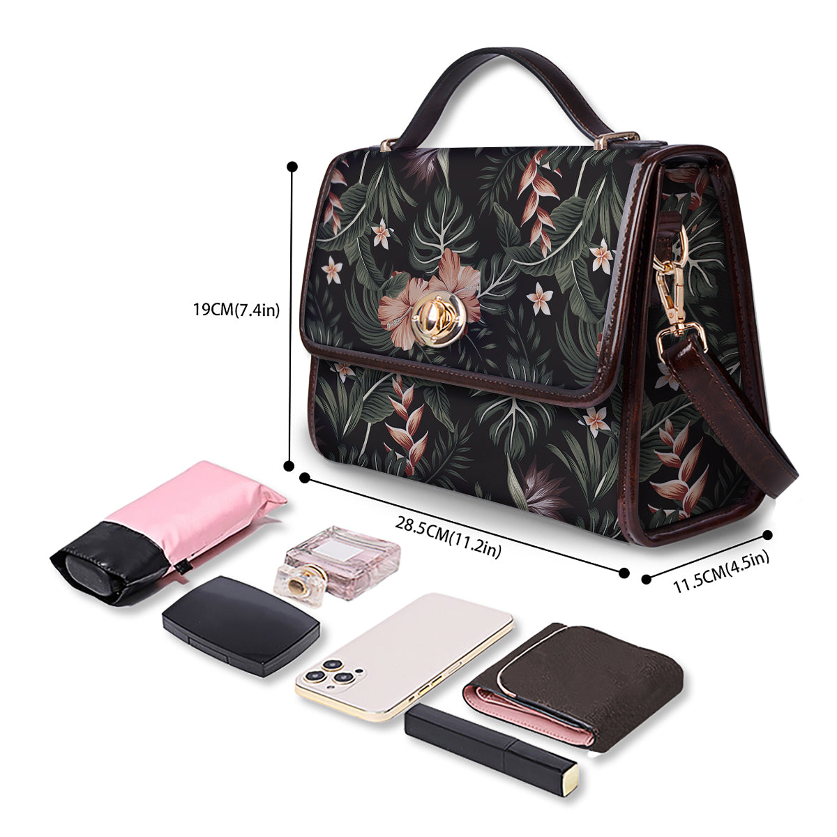 Tropical Watercolor Print Pattern Women's Satchel Bag-grizzshop