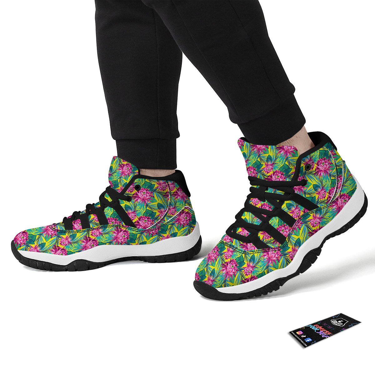 Tropical Waterlily Black Bball Shoes-grizzshop