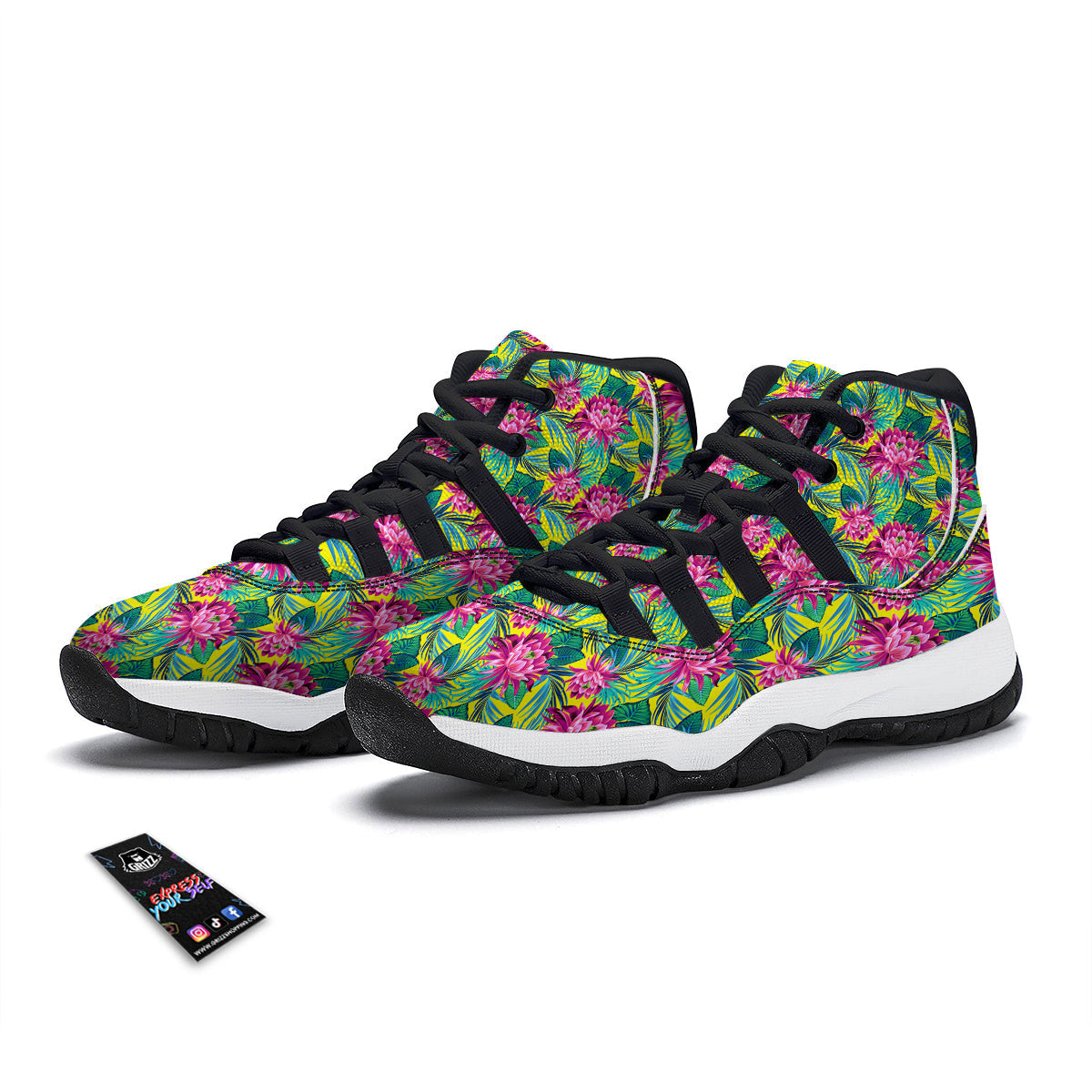 Tropical Waterlily Black Bball Shoes-grizzshop