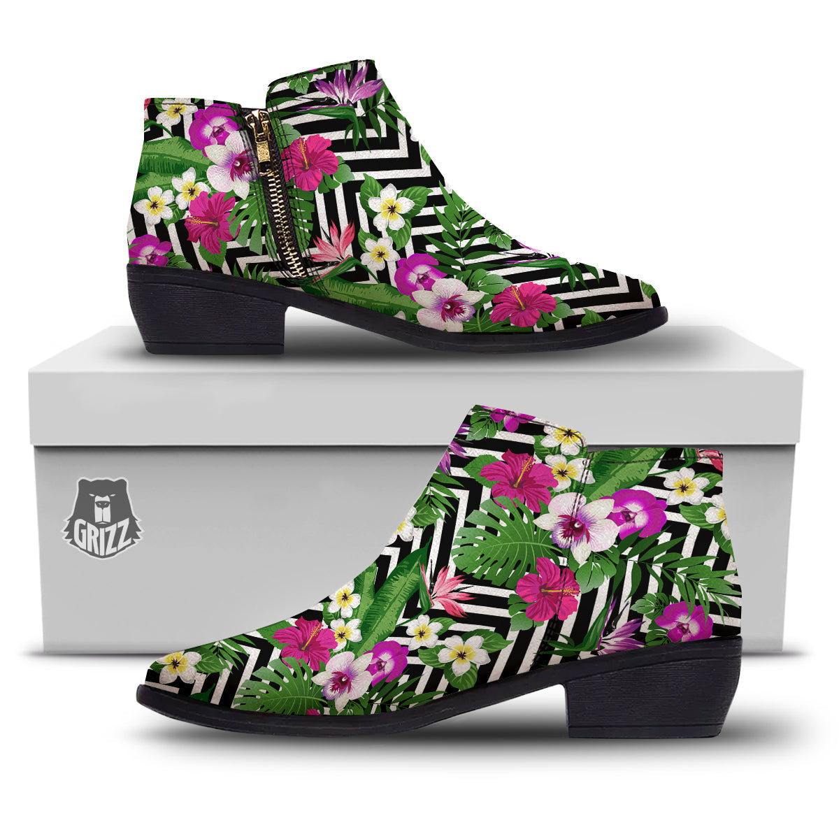 Tropical Zig Zag Print Pattern Ankle Boots-grizzshop