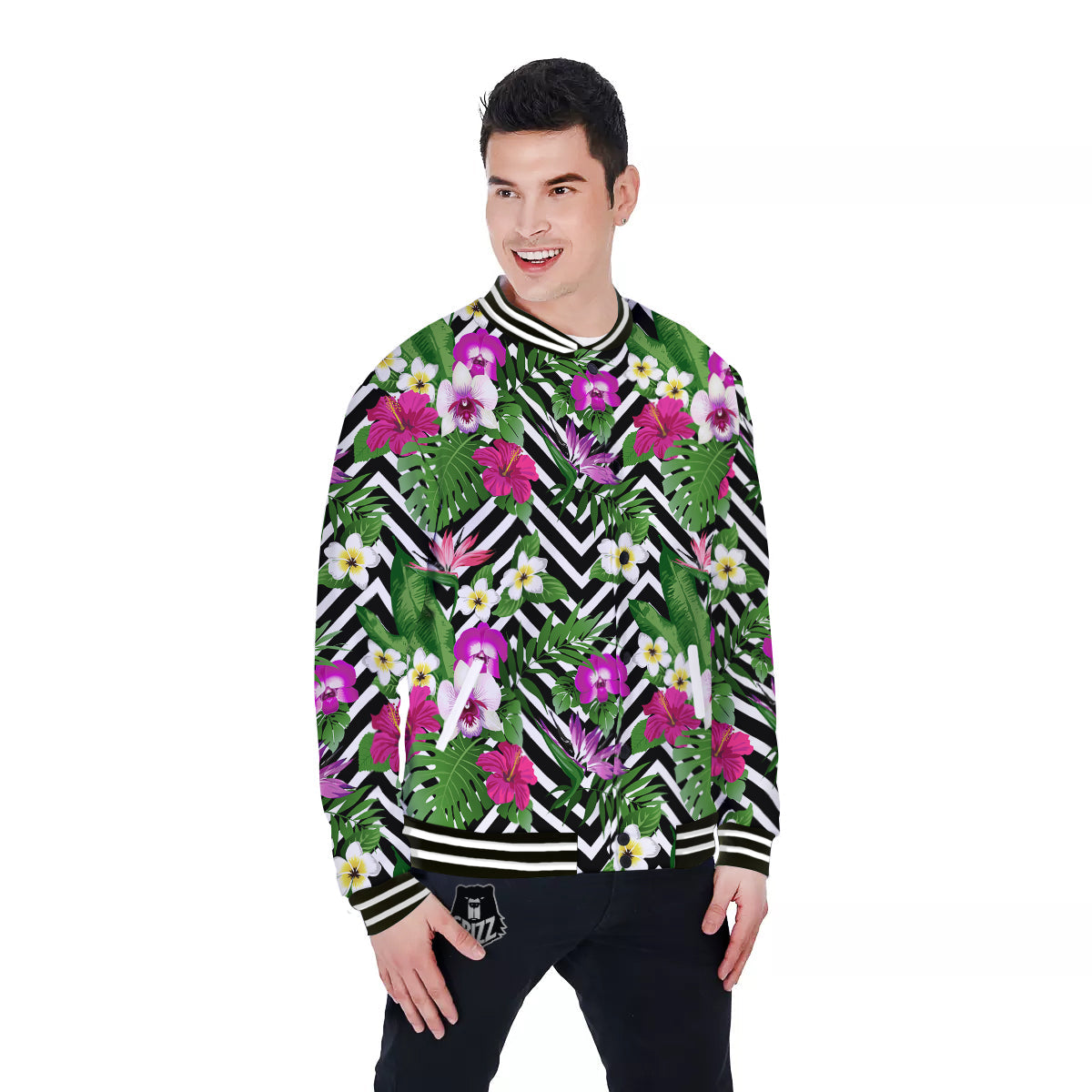 Tropical Zig Zag Print Pattern Baseball Jacket-grizzshop