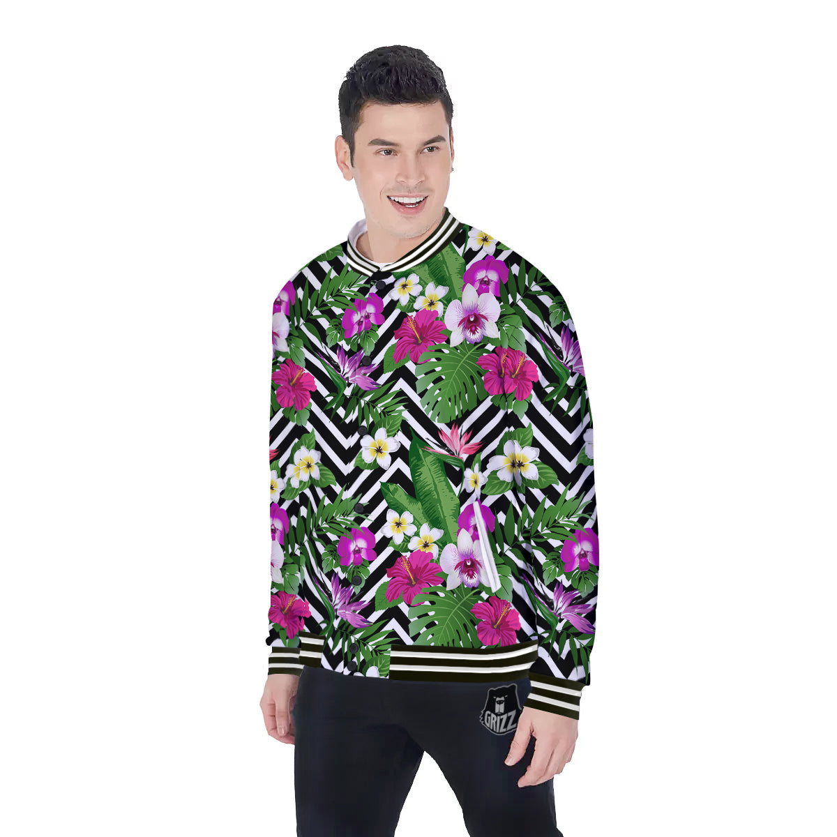 Tropical Zig Zag Print Pattern Baseball Jacket-grizzshop