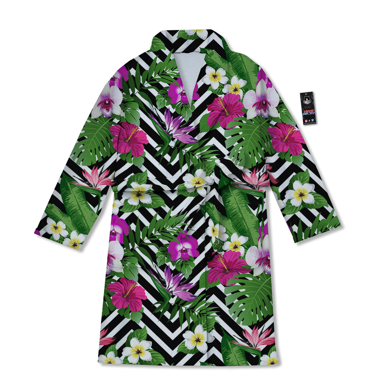 Tropical Zig Zag Print Pattern Bathrobe-grizzshop