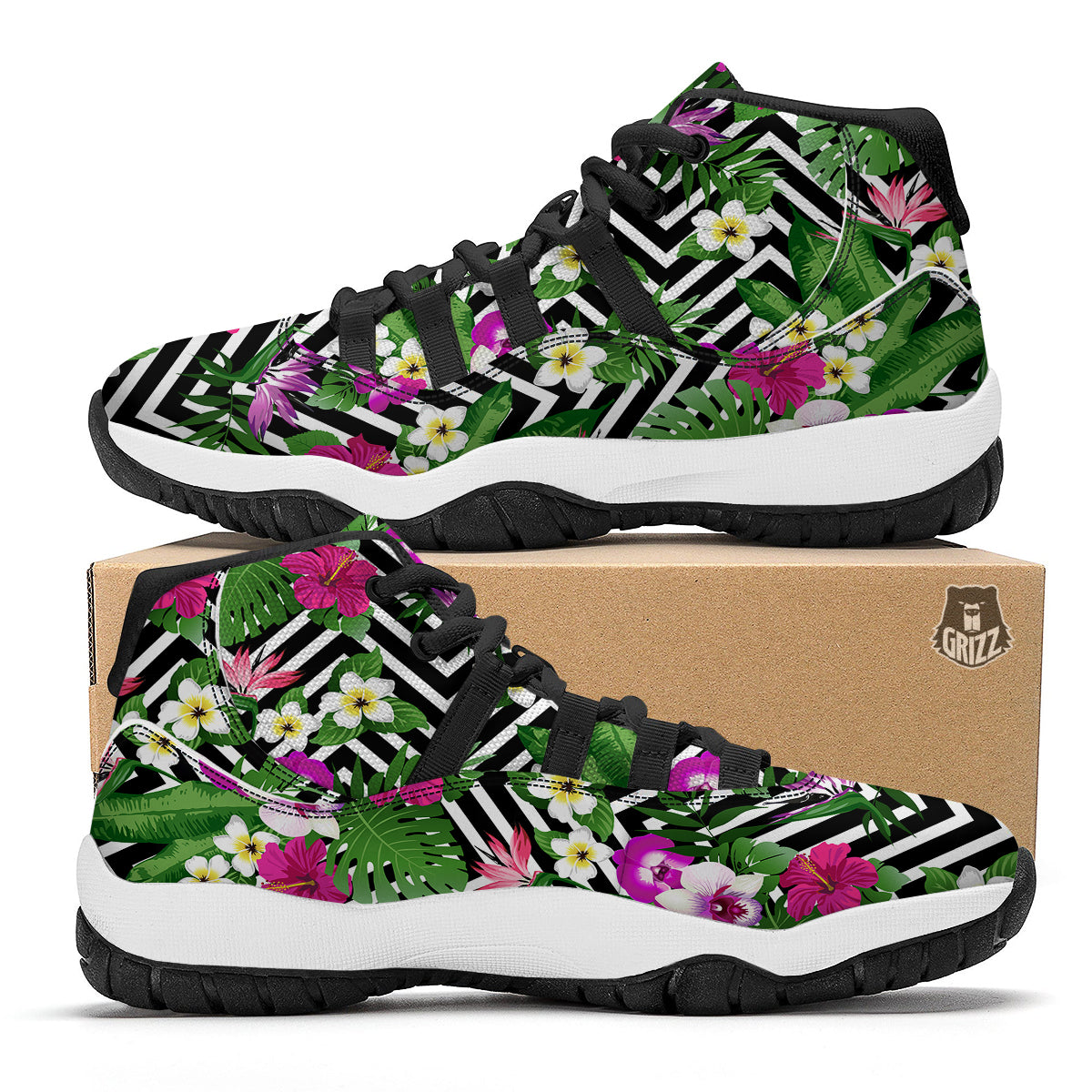 Tropical Zig Zag Print Pattern Black Bball Shoes-grizzshop