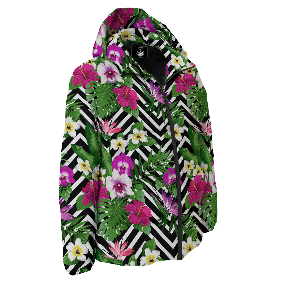 Tropical Zig Zag Print Pattern Down Jacket-grizzshop