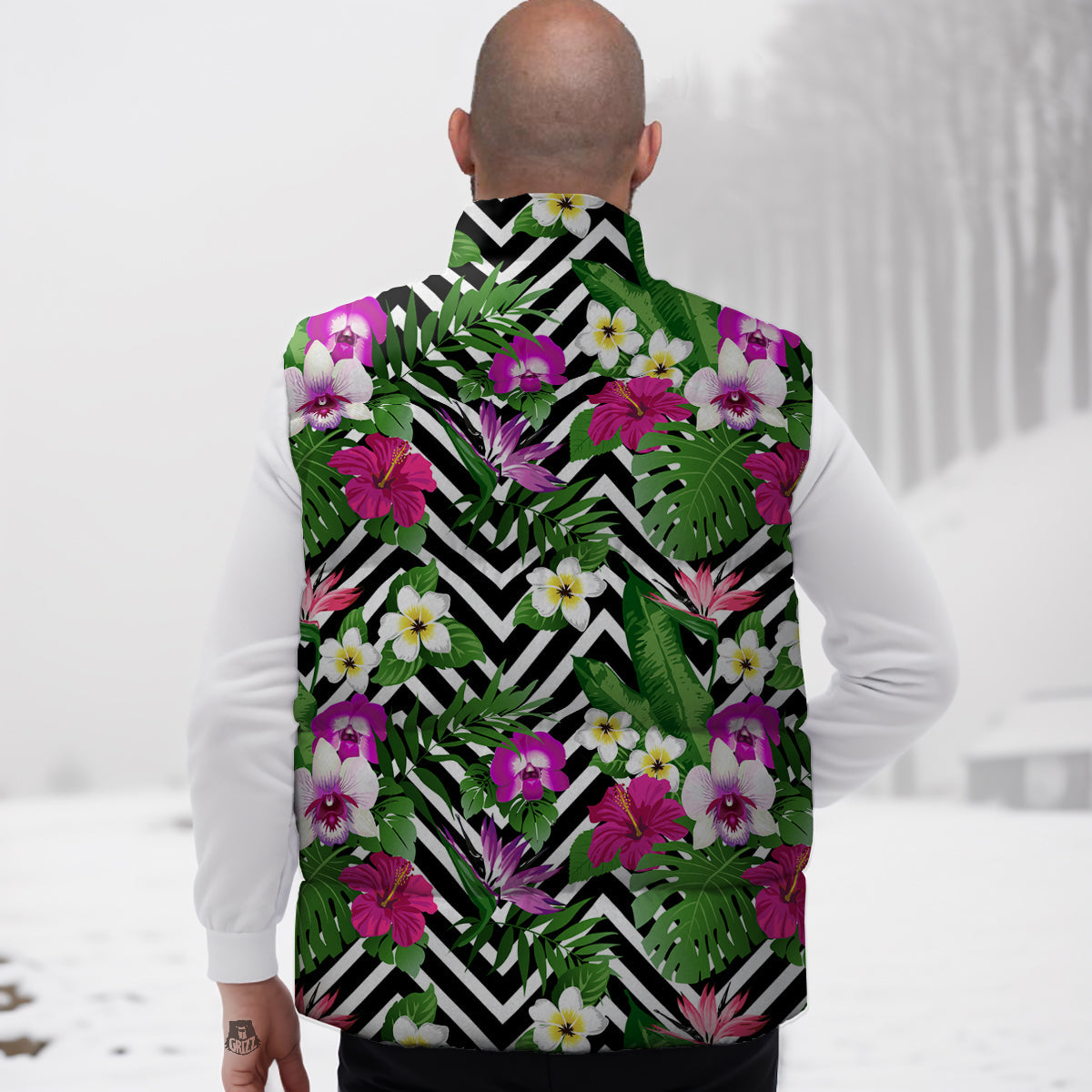 Tropical Zig Zag Print Pattern Down Vest-grizzshop
