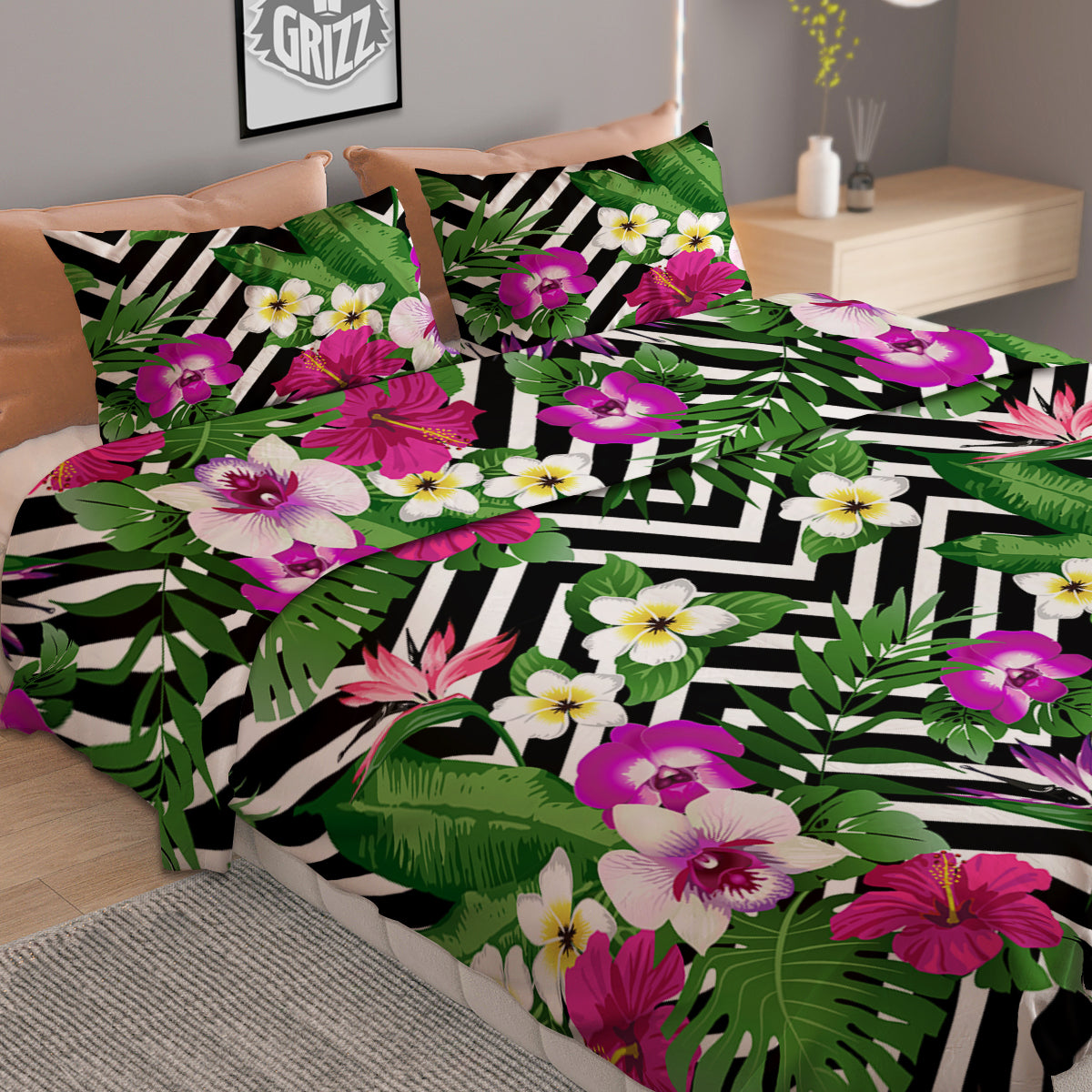 Tropical Zig Zag Print Pattern Duvet Cover Bedding Set-grizzshop