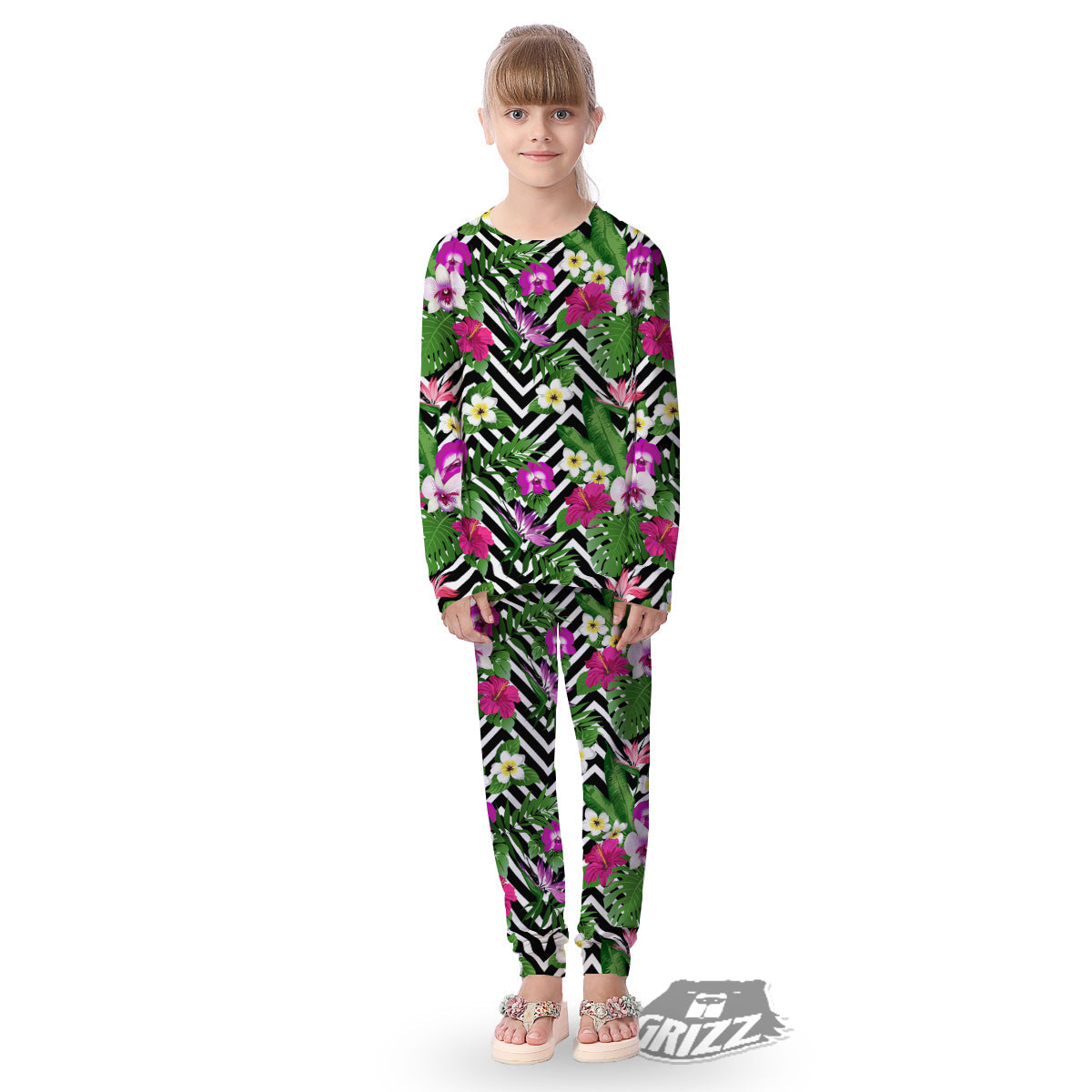 Tropical Zig Zag Print Pattern Kid's Pajamas-grizzshop