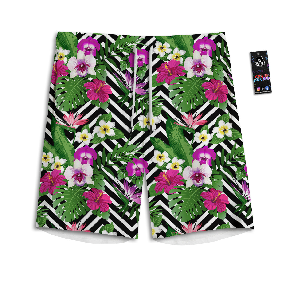 Tropical Zig Zag Print Pattern Men's Athletic Shorts-grizzshop