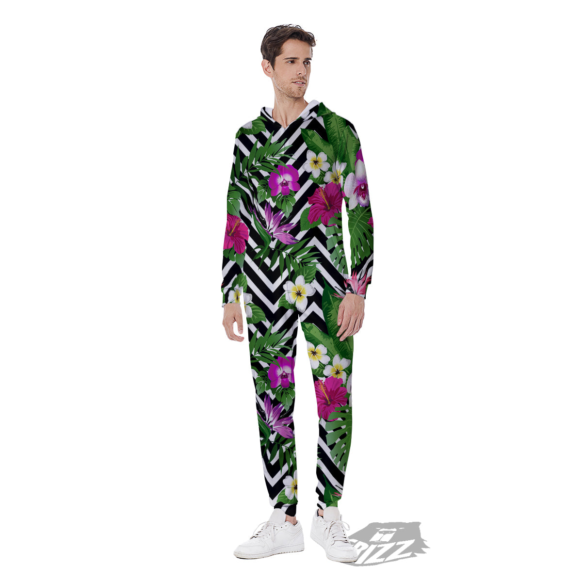 Tropical Zig Zag Print Pattern Men's Jumpsuit-grizzshop