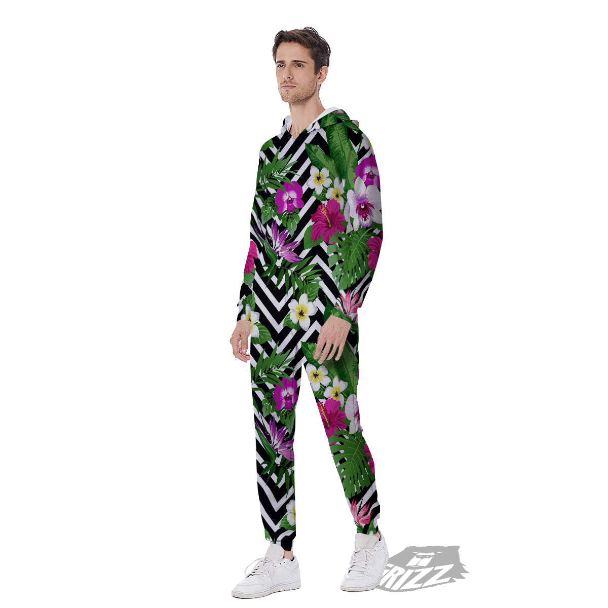 Tropical Zig Zag Print Pattern Men's Jumpsuit-grizzshop