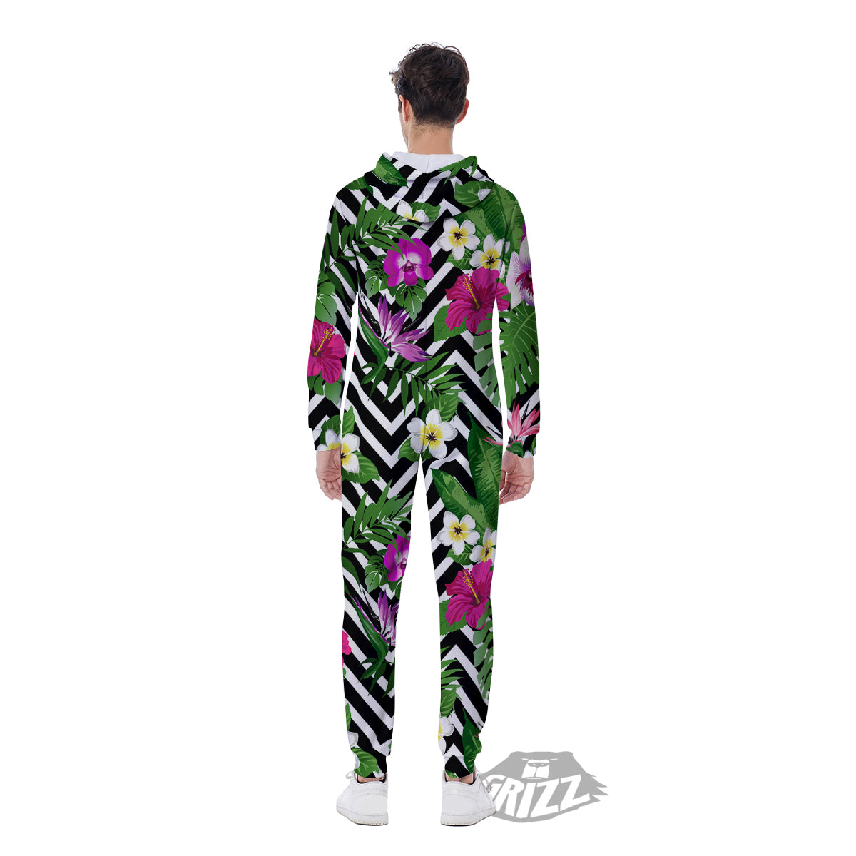 Tropical Zig Zag Print Pattern Men's Jumpsuit-grizzshop