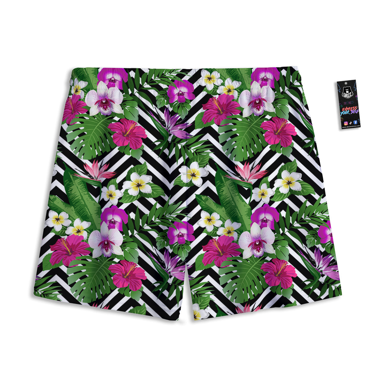 Tropical Zig Zag Print Pattern Mesh Shorts-grizzshop