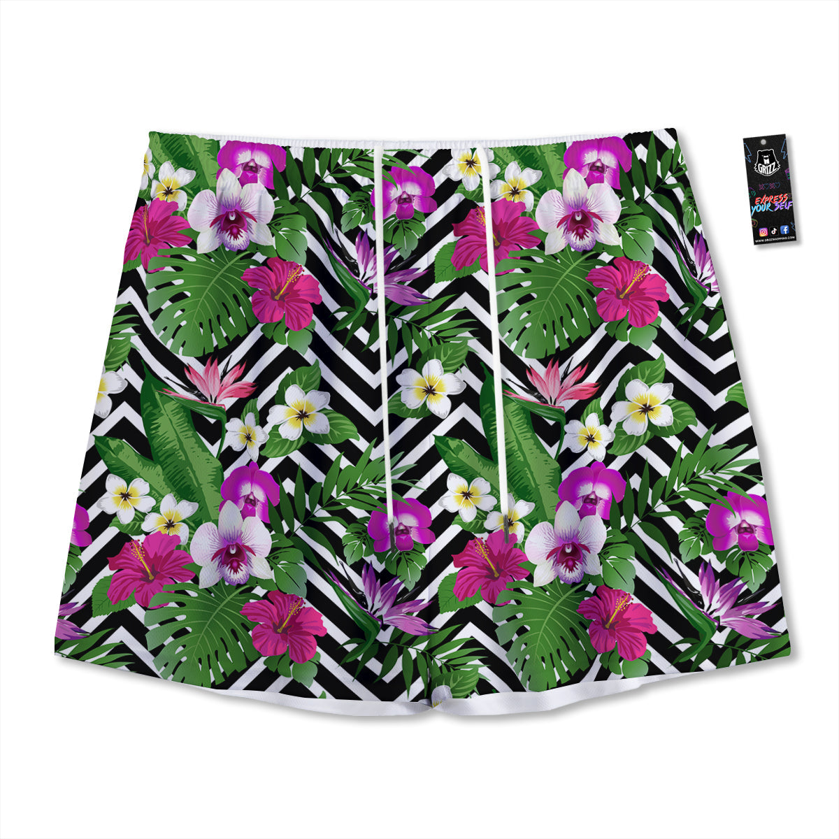 Tropical Zig Zag Print Pattern Mesh Shorts-grizzshop