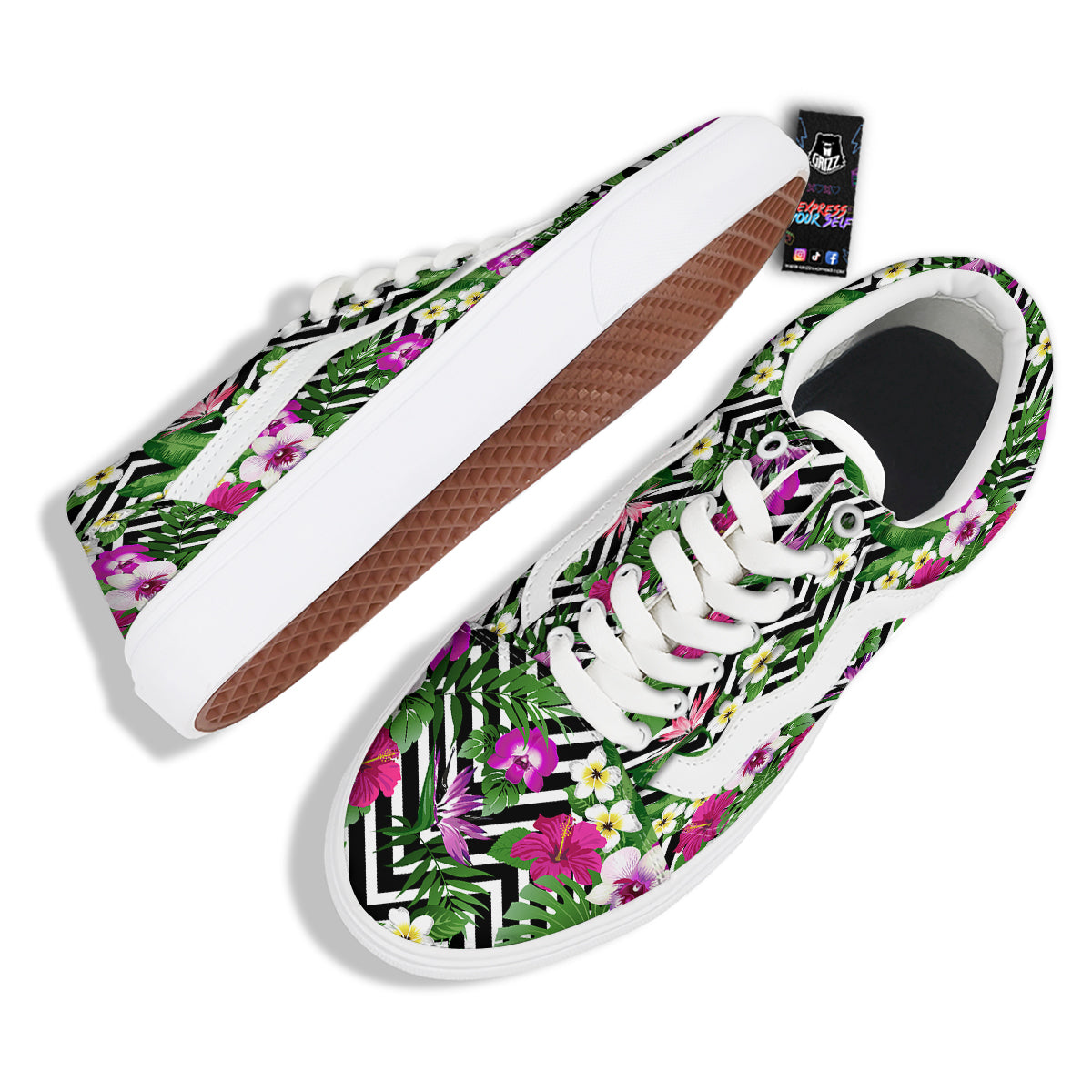 Tropical Zig Zag Print Pattern Skate Shoes-grizzshop