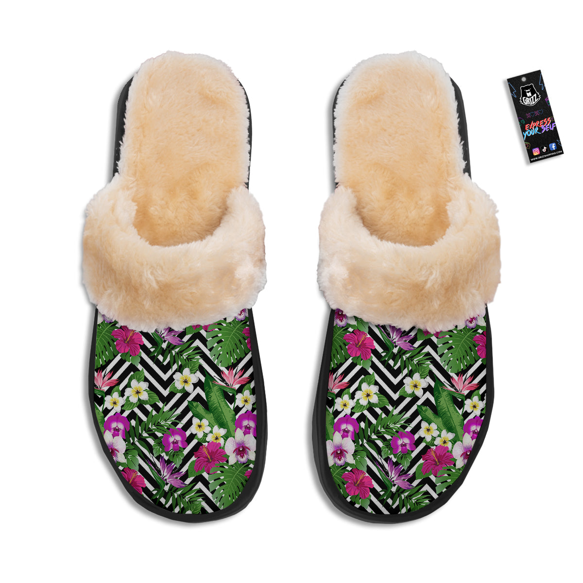 Tropical Zig Zag Print Pattern Slippers-grizzshop