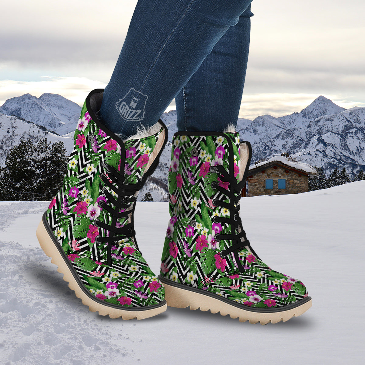 Tropical Zig Zag Print Pattern Snow Boots-grizzshop