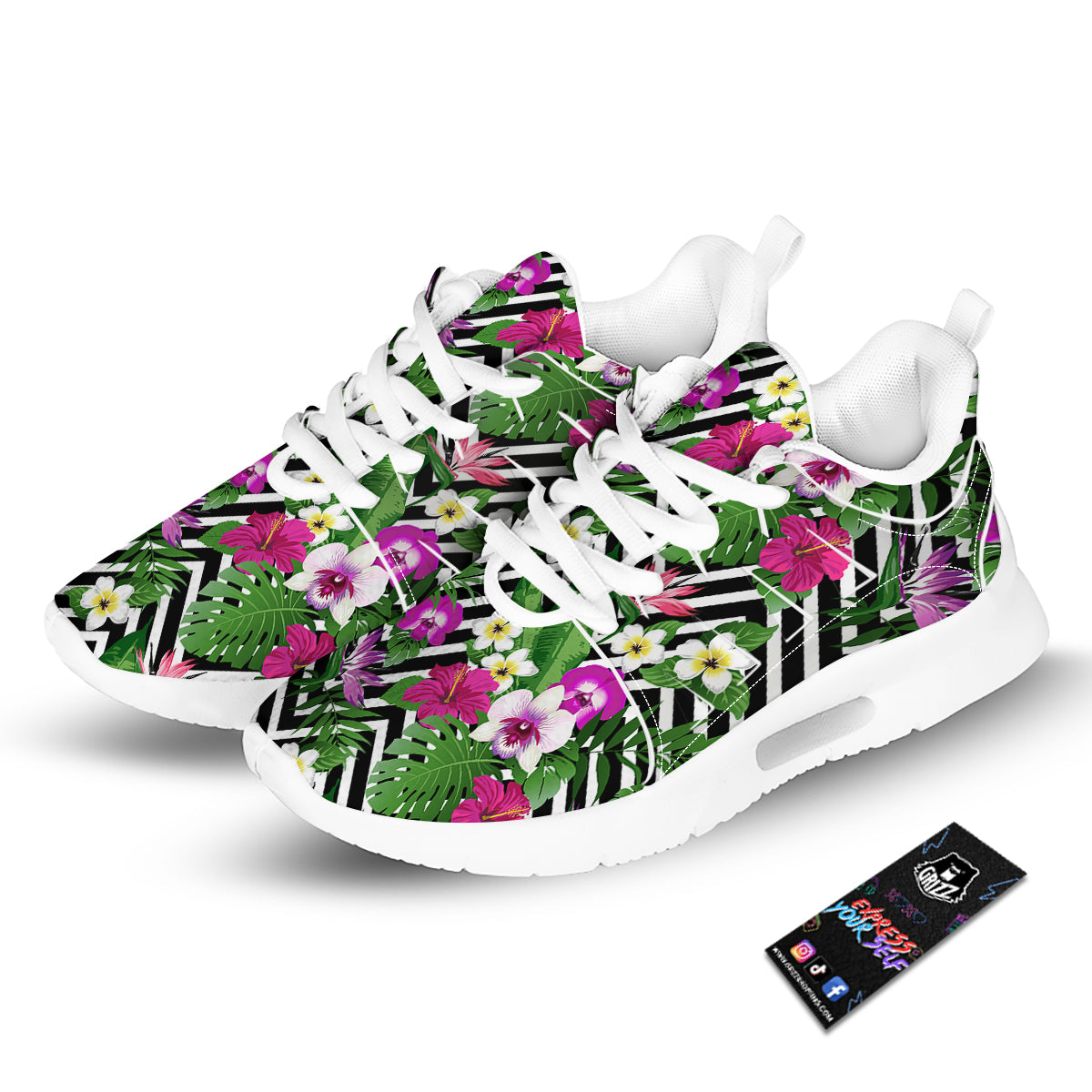 Tropical Zig Zag Print Pattern Tennis Shoes-grizzshop