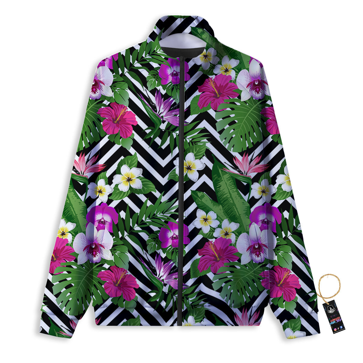 Tropical Zig Zag Print Pattern Track Jacket-grizzshop