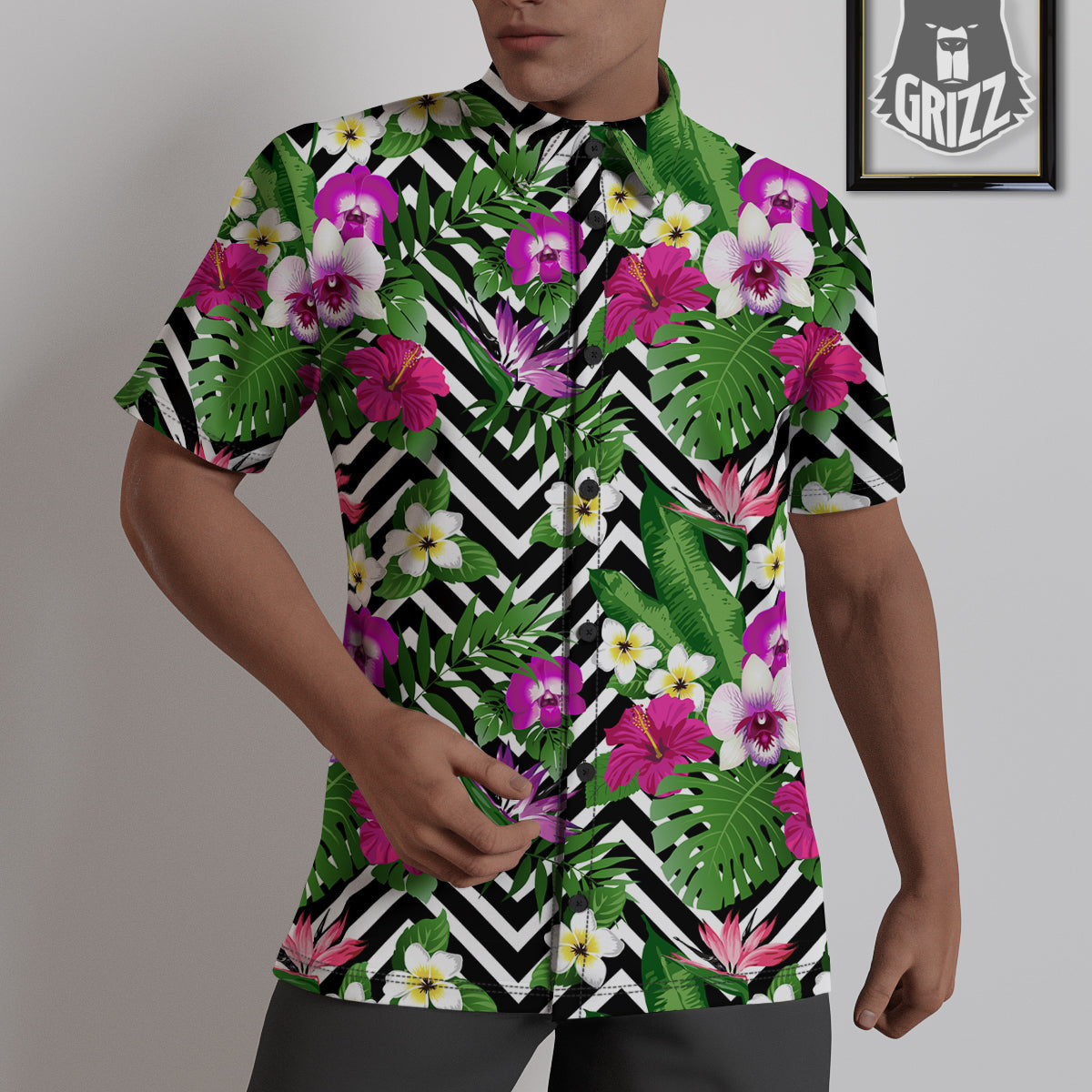 Tropical Zig Zag Print Pattern Untucked Shirts-grizzshop