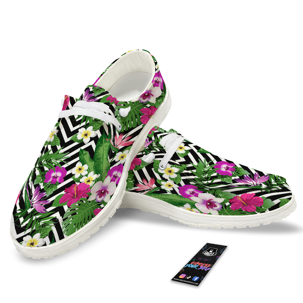 Tropical Zig Zag Print Pattern White Loafers-grizzshop