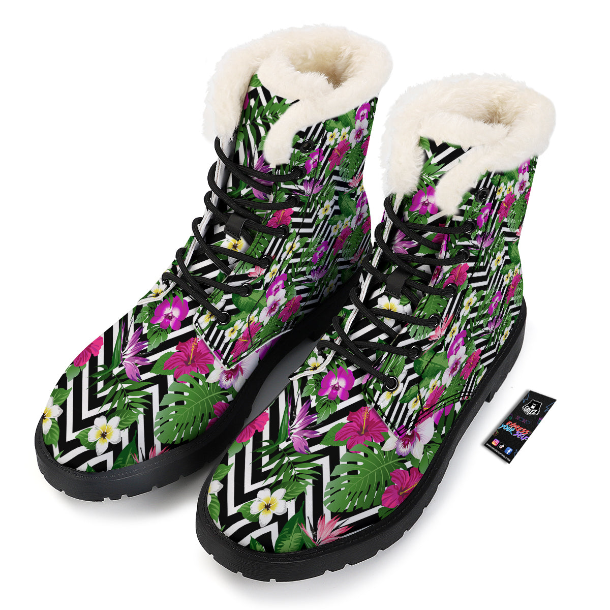 Tropical Zig Zag Print Pattern Winter Boots-grizzshop