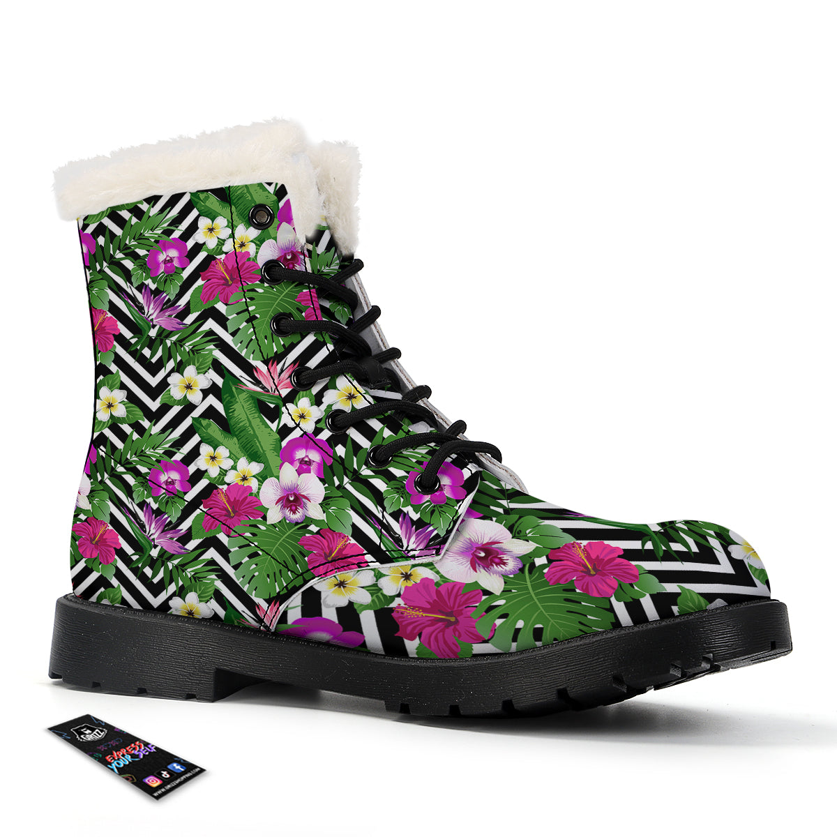 Tropical Zig Zag Print Pattern Winter Boots-grizzshop