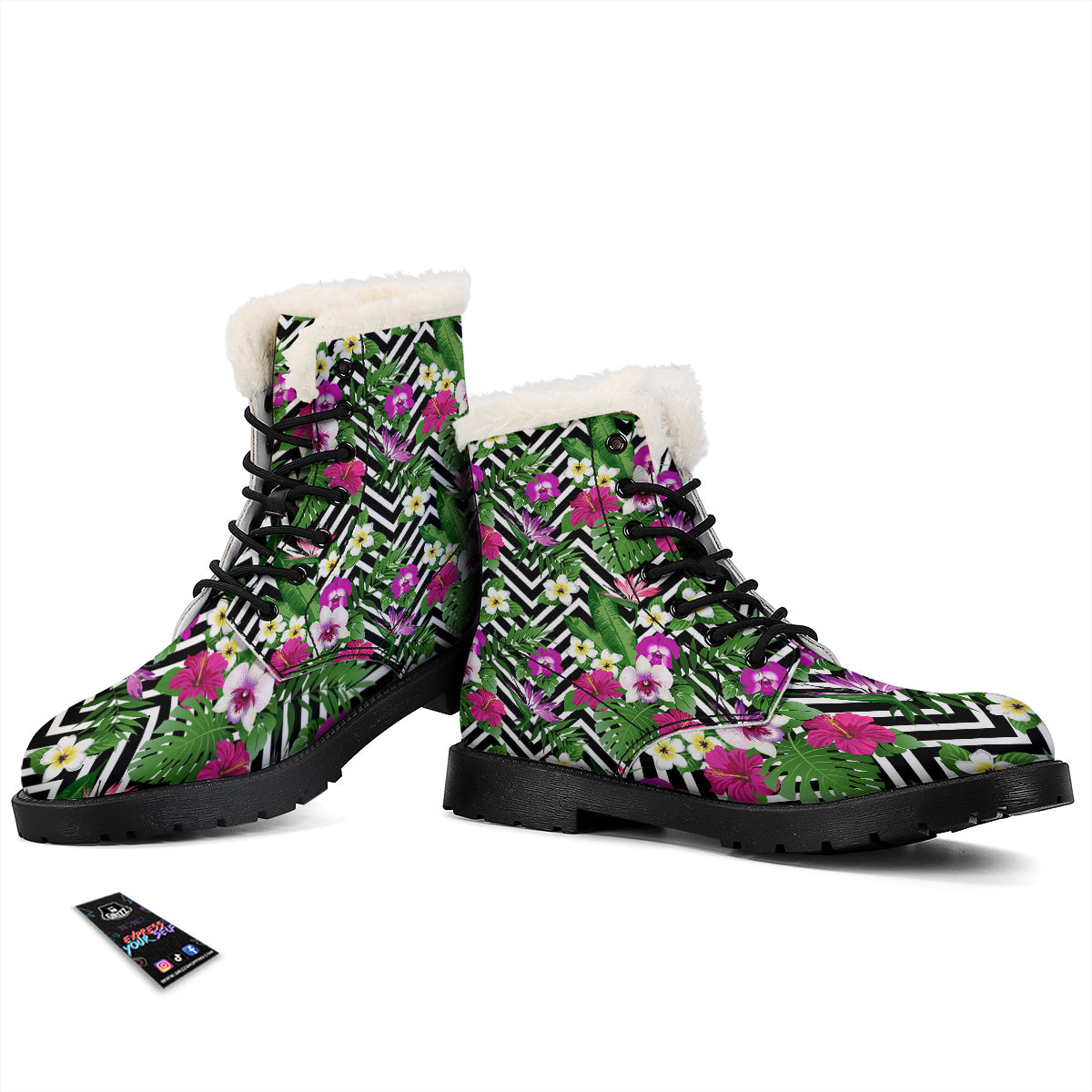 Tropical Zig Zag Print Pattern Winter Boots-grizzshop