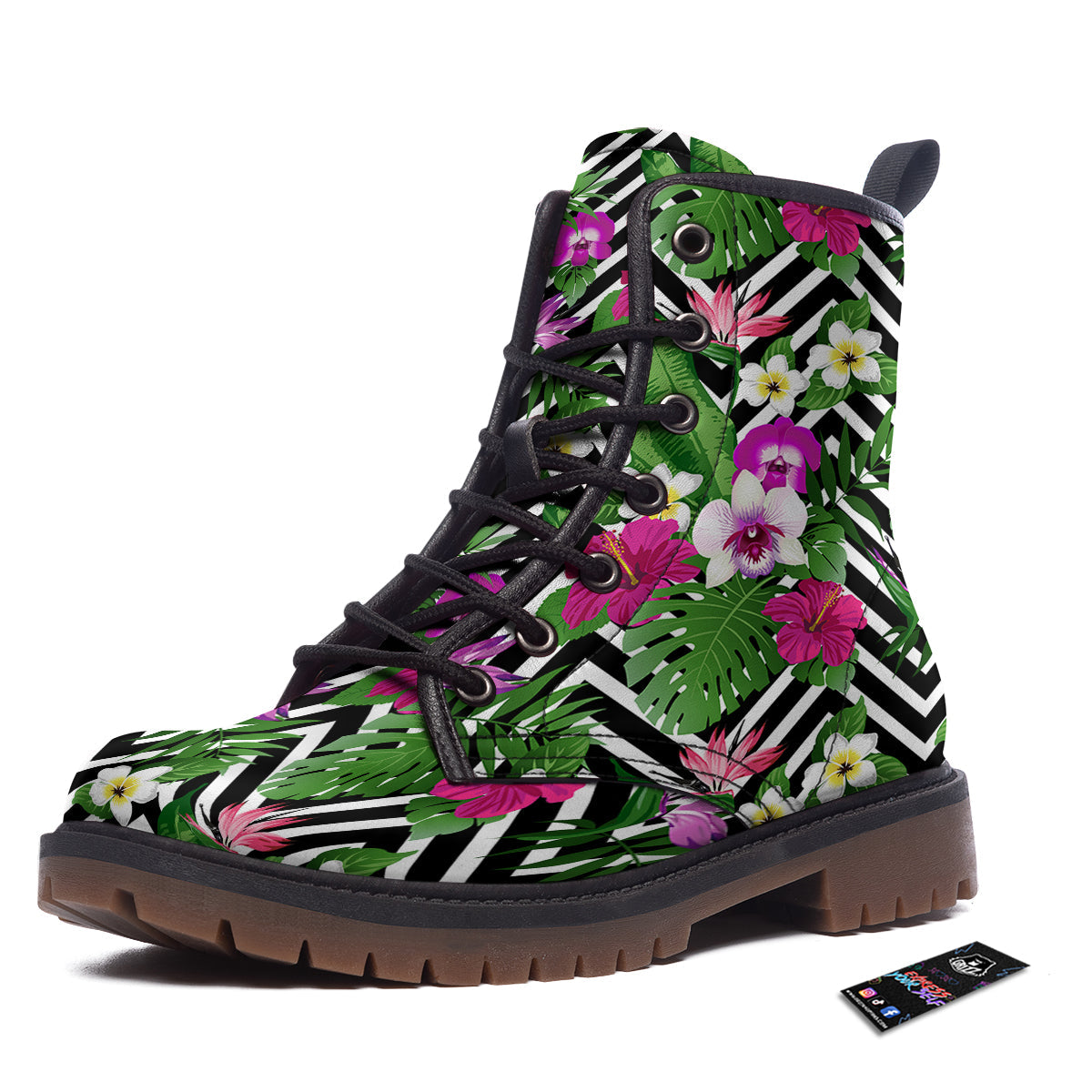 Tropical Zig Zag Print Pattern Work Boots-grizzshop