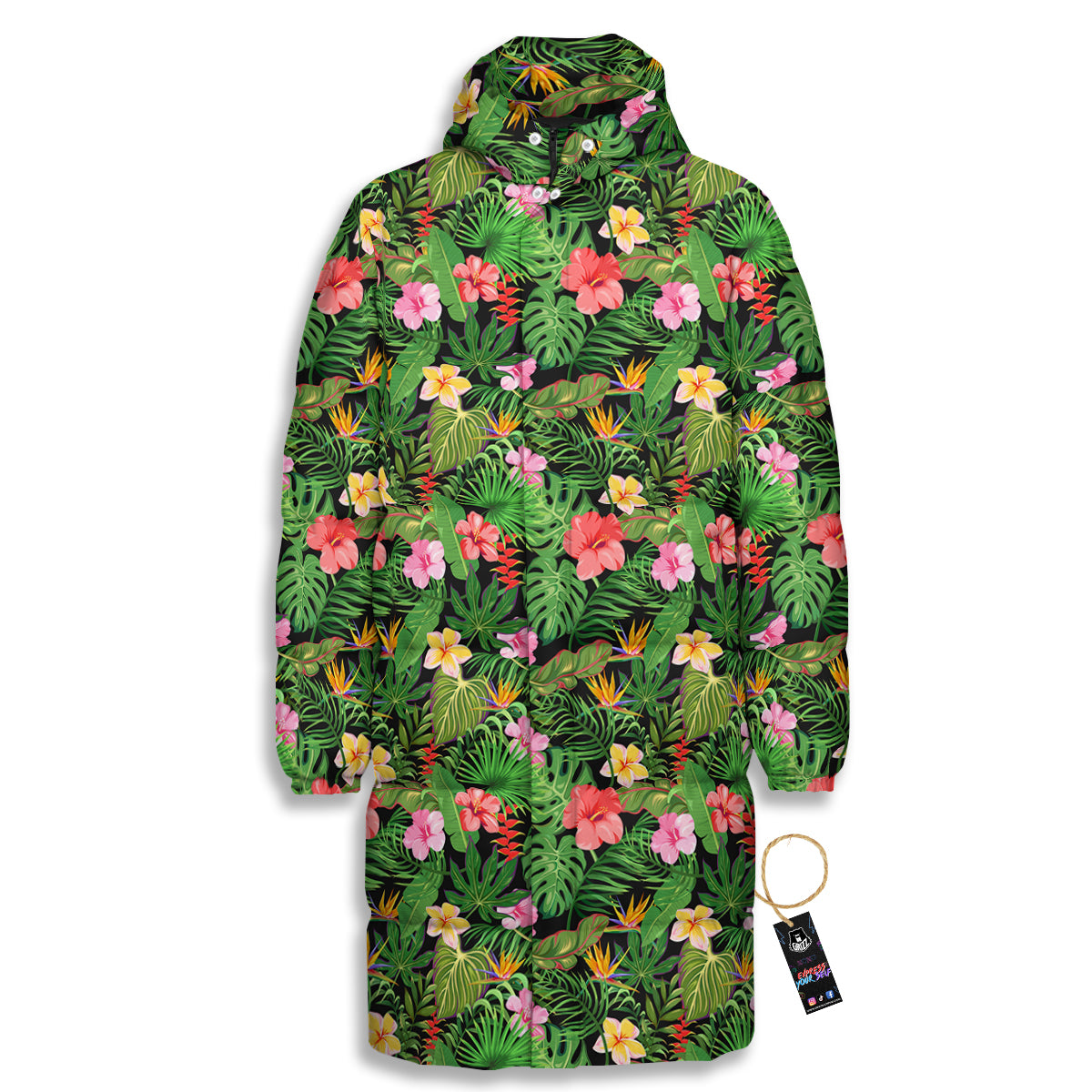Tropical Aloha Hibiscus Print Pattern Long Down Jacket