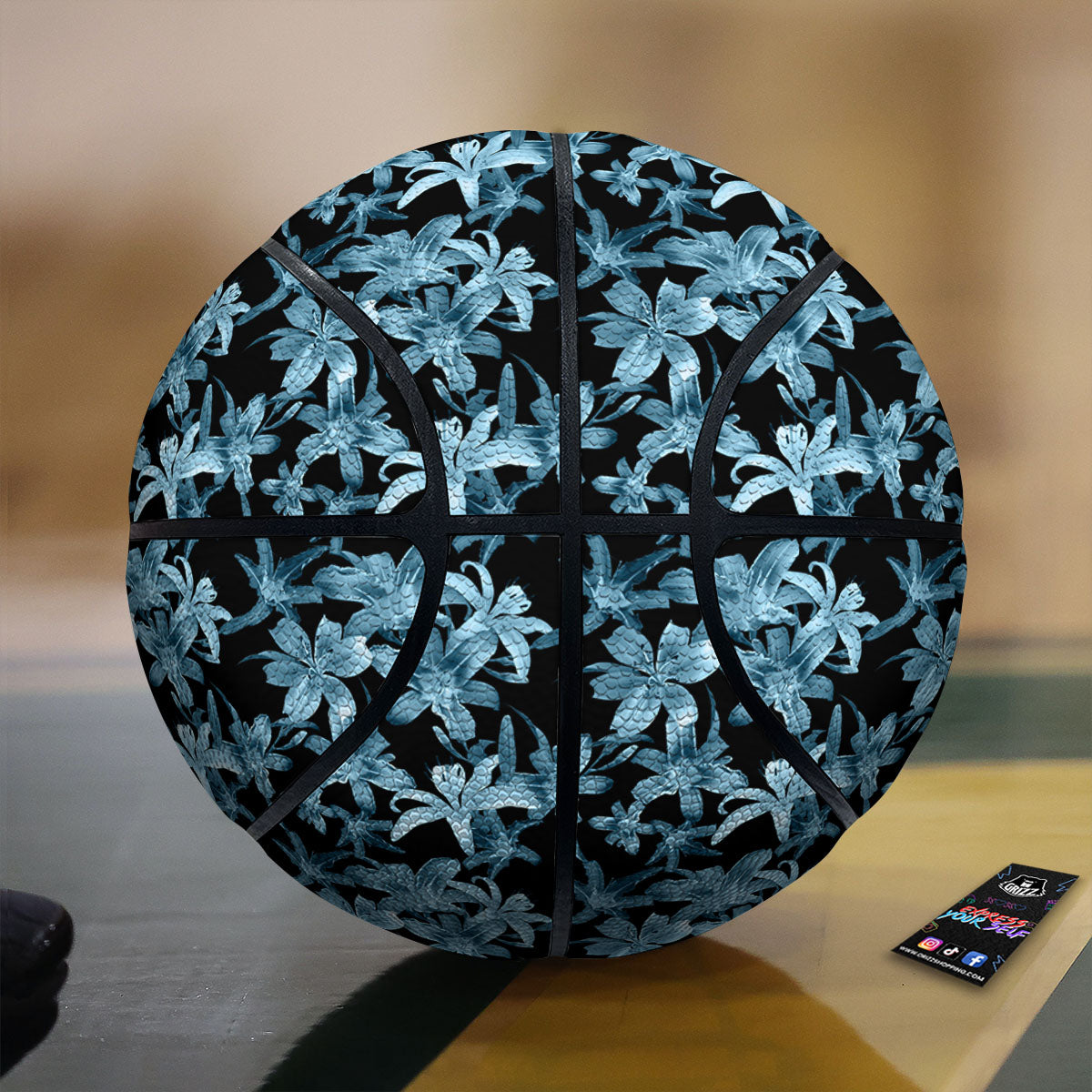 Tropical Blossom Blue Print Pattern Basketball