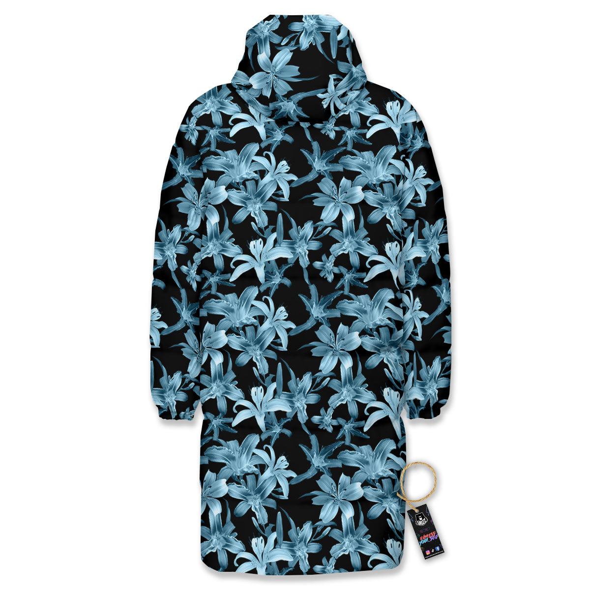 Tropical Blossom Blue Print Pattern Long Down Jacket
